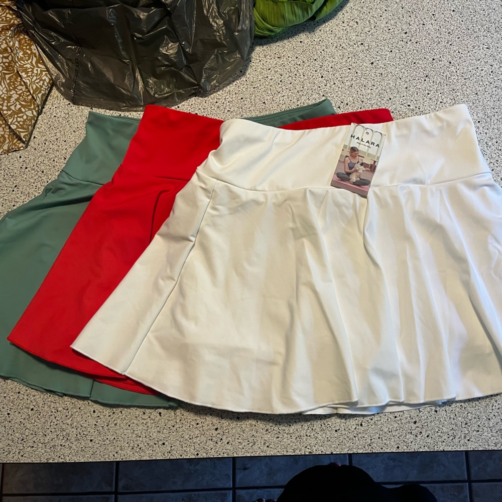 White, Moss Green, and Red Skort Bundle